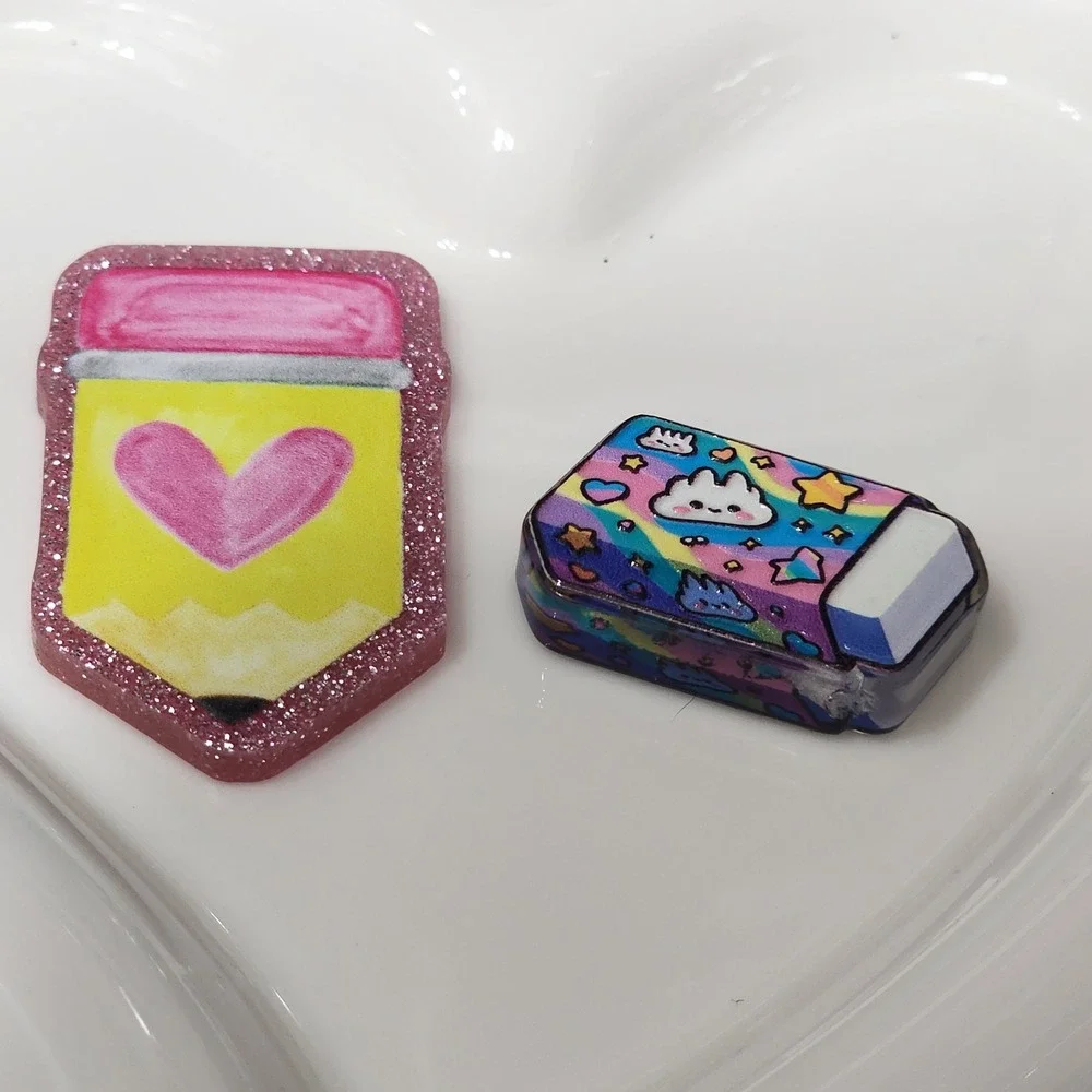 Pencil Flatback Focal Bead Eraser Beaded Pen Acrylics Badge Flats Kawaii